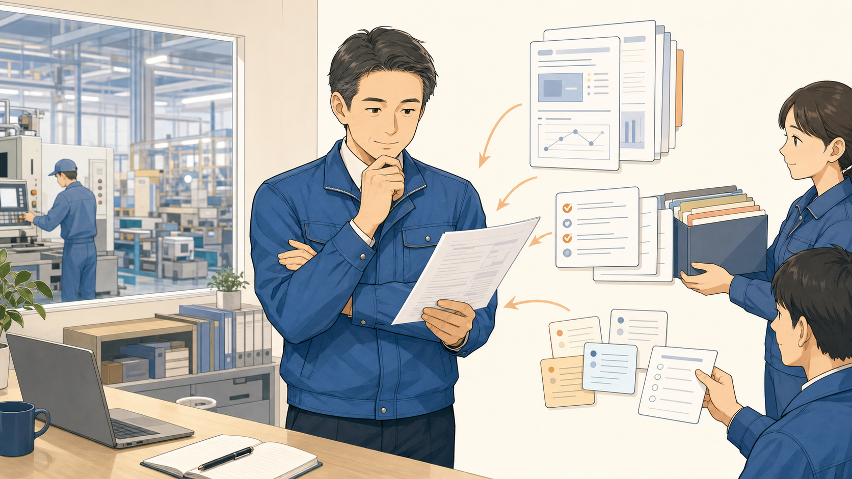 現場責任者が整理された資料を見ながら判断する様子